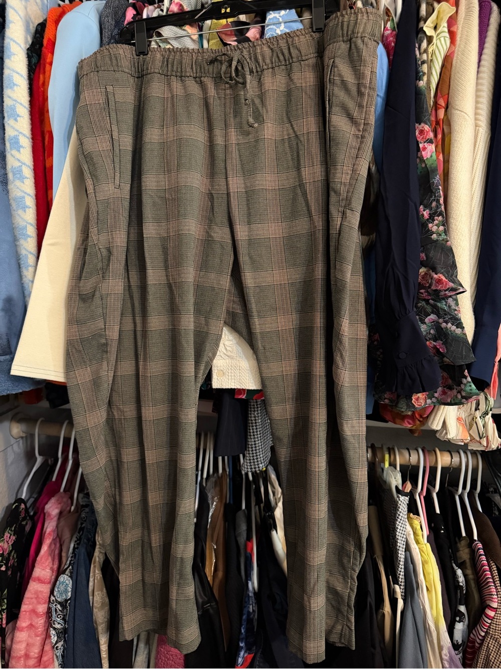 Old Navy Plaid Drawstring Trousers in Olive Green 2XL